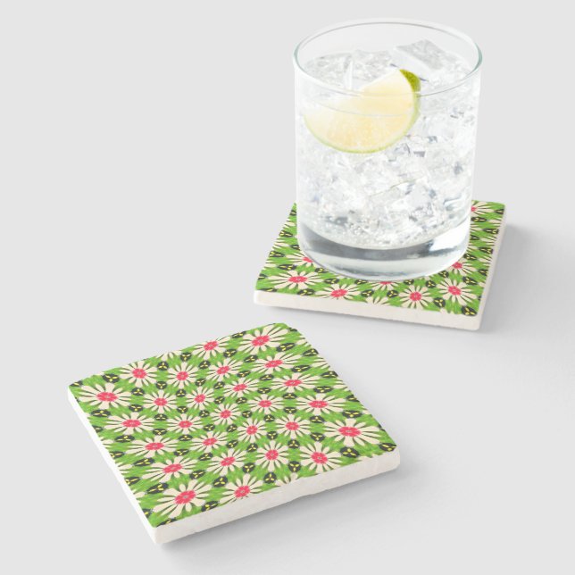Pink and White Flowers Pattern Stone Coaster (Side)