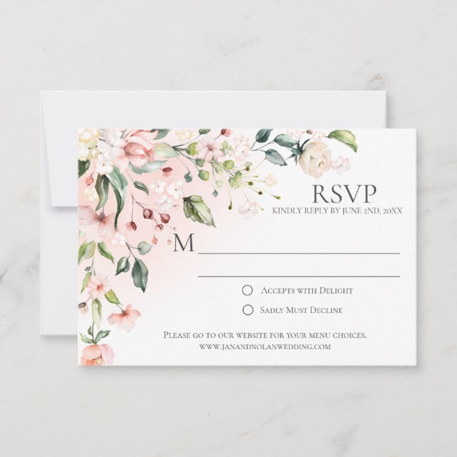 Pink and White Flowers with Greenery RSVP Cards (Front)