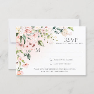 Pink and White Flowers with Greenery RSVP Cards