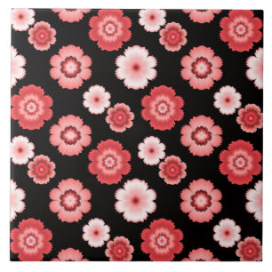 Pink and White Fractal Art Flower Pattern Ceramic Tile