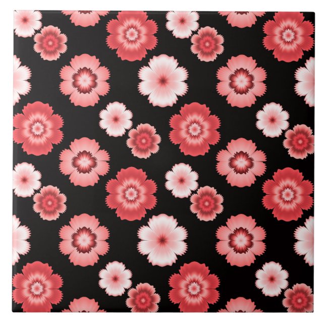 Pink and White Fractal Art Flower Pattern Ceramic Tile (Front)