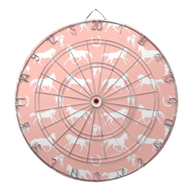 Pink and White Galloping Horses Pattern Dart Board (Front)