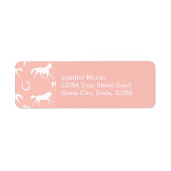 Pink And White Galloping Horses Pattern Label by PaintingPony at Zazzle