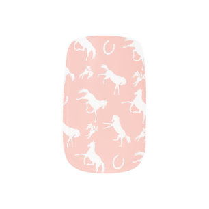 Pink and White Galloping Horses Pattern Minx Nail Art