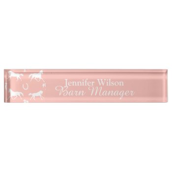 Pink And White Galloping Horses Pattern Name Plate by PaintingPony at Zazzle