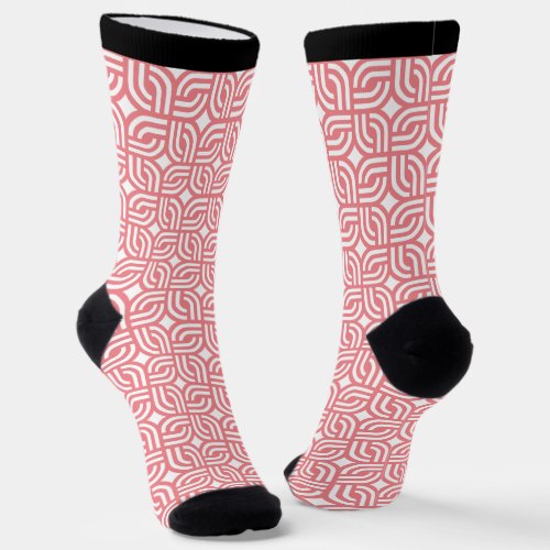 Pink and White Geometric  Pattern Socks