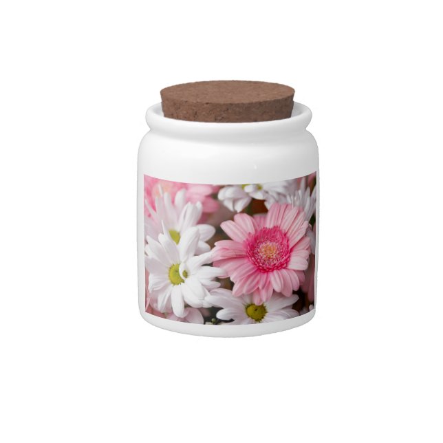 Pink and White Gerbera Daisies Candy Jar (Front)