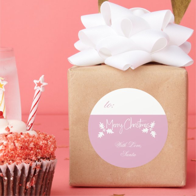 Pink and White Gift Tag Merry Christmas (Party)