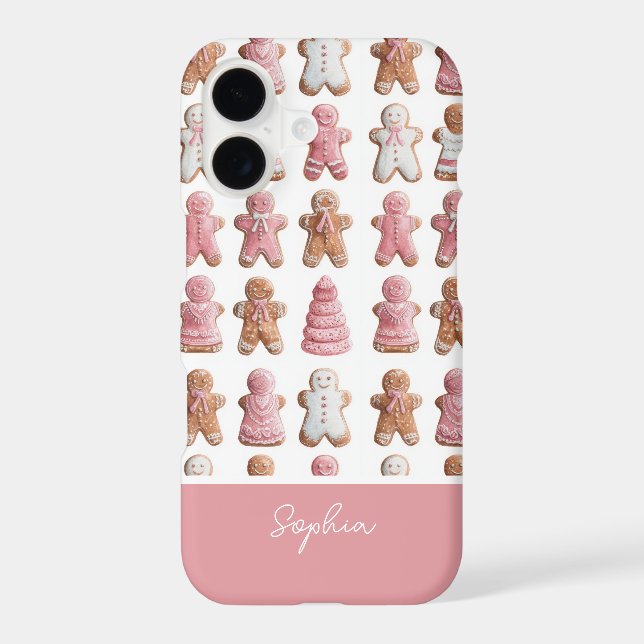 Pink and White Gingerbread Men Christmas Pattern iPhone Case (Back)