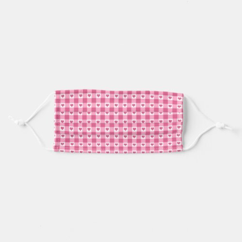 Pink And White Gingham Check Heart Pattern Adult Cloth Face Mask