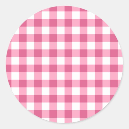 Pink And White Gingham Check Pattern Classic Round Sticker