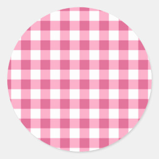 Pink And White Gingham Check Pattern Classic Round Sticker