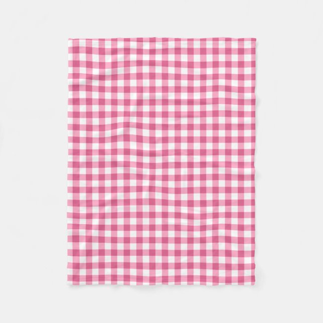 Pink And White Gingham Check Pattern Fleece Blanket (Front)