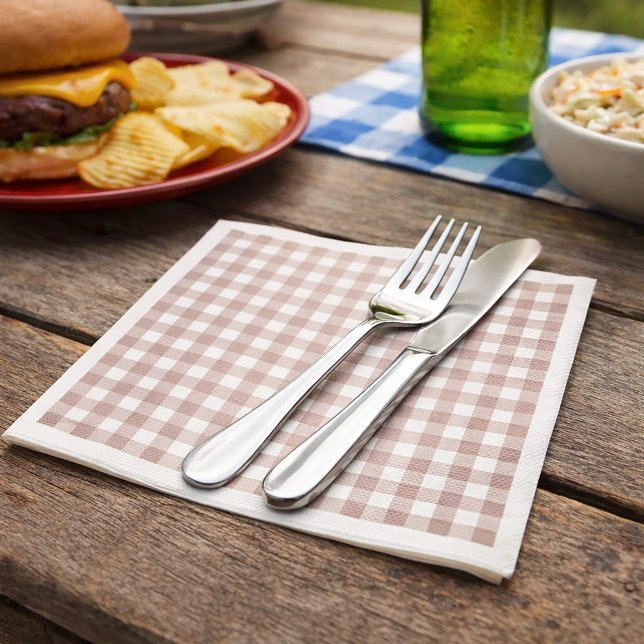 Pink and White Gingham Check Pattern Napkins (A paper napkin with a pink and white gingham pattern.)