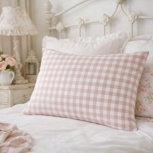Pink and White Gingham Check Pattern Pillow Case