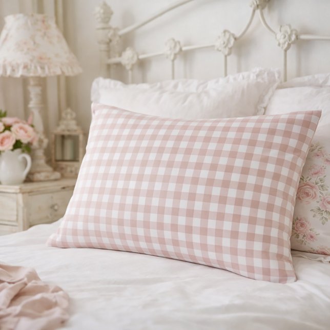 Pink and White Gingham Check Pattern Pillow Case (A pink and white gingham plaid pillow case.)