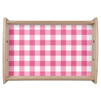 Pink And White Gingham Check Pattern Serving Tray by InTrendPatterns at Zazzle