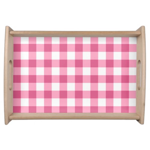 Pink And White Gingham Check Pattern Serving Tray