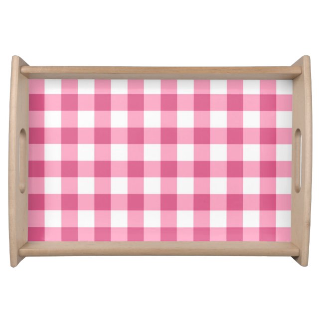 Pink And White Gingham Check Pattern Serving Tray (Front)