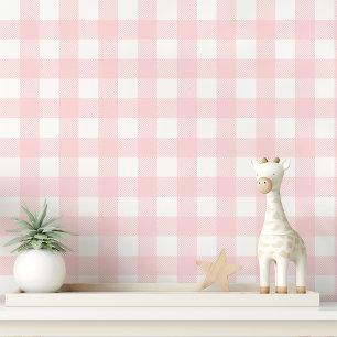 Pink and White Gingham Checkered Wallpaper