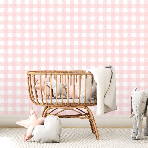 Pink and White Gingham Checkered Wallpaper
