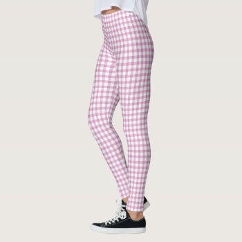 Pink And White Gingham Checks Pattern Leggings by tjssportsmania at Zazzle