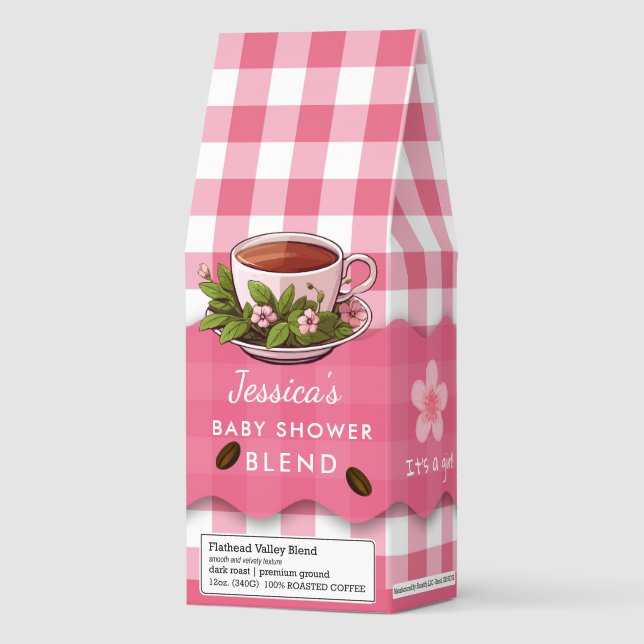 Pink And White Gingham Girl Baby Shower Favor   Roasted Coffee (Front)