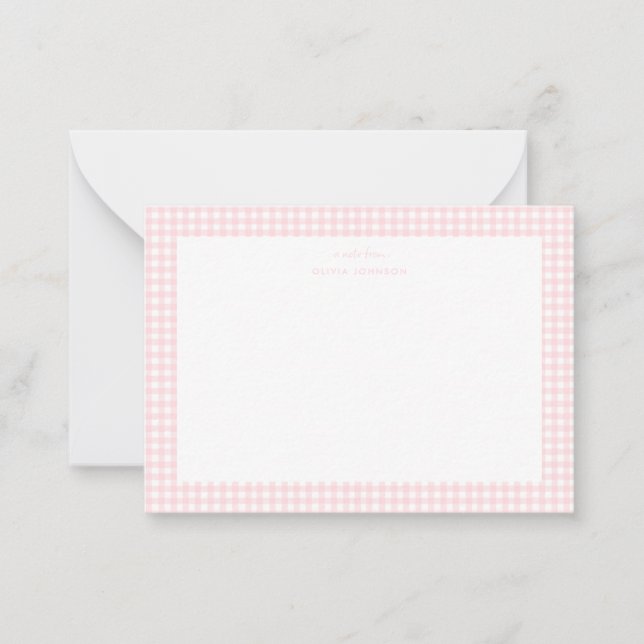 Pink and white gingham Girl note card  (Front)