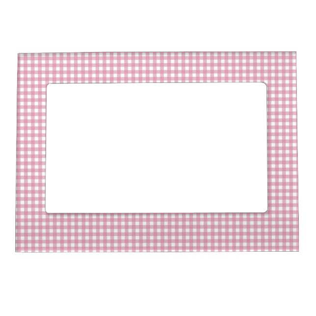 Pink and White Gingham Magnetic Photo Frame (Front)