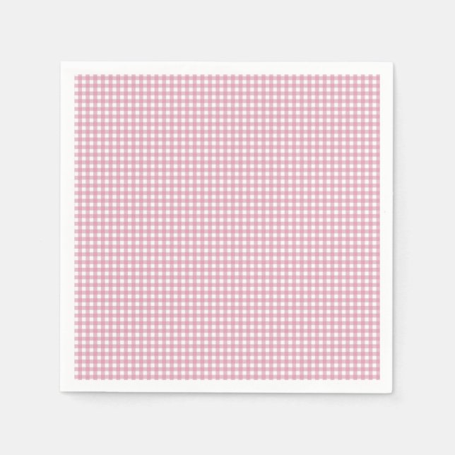 Pink and White Gingham Paper Napkins (Front)