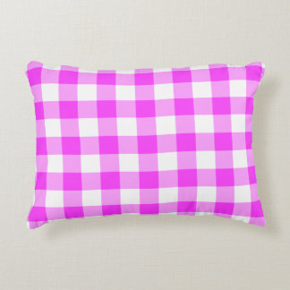 Pink and White Gingham Pattern Accent Pillow