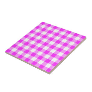 Pink and White Gingham Pattern Ceramic Tile