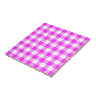 Pink and White Gingham Pattern Ceramic Tile