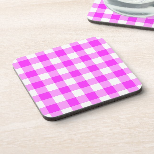 Pink and White Gingham Pattern Coaster (Left Side)