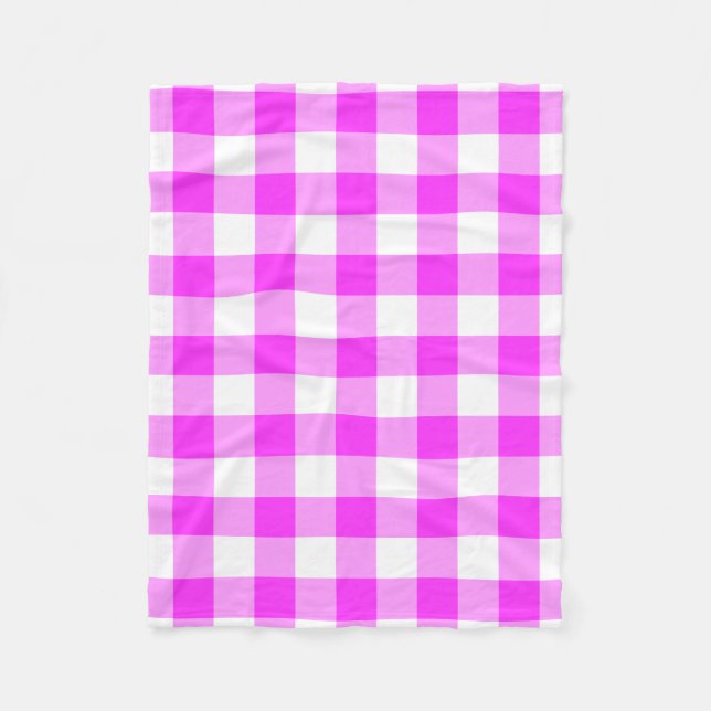 Pink and White Gingham Pattern Fleece Blanket (Front)