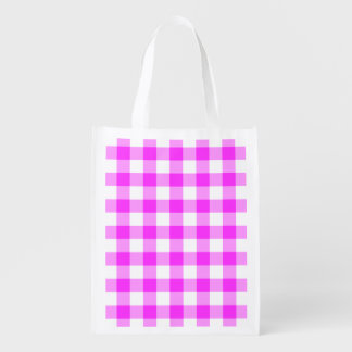 Pink and White Gingham Pattern Grocery Bag
