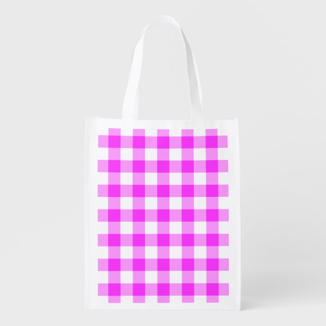 Pink and White Gingham Pattern Grocery Bag (Front)