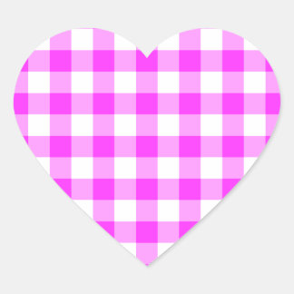Pink and White Gingham Pattern Heart Sticker