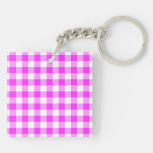Pink and White Gingham Pattern Keychain