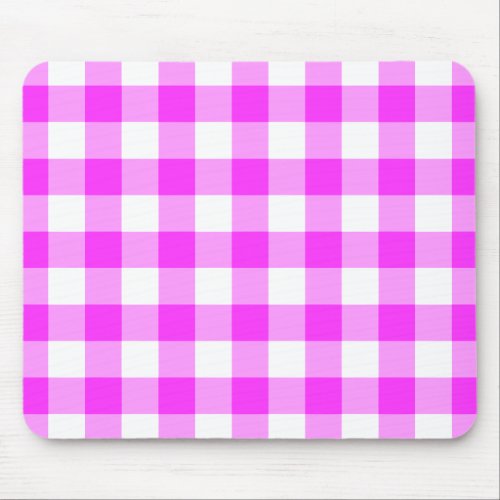 Pink and White Gingham Pattern Mouse Pad