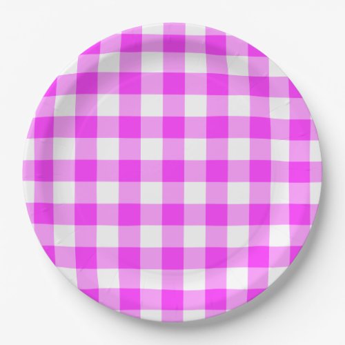 Pink and White Gingham Pattern Paper Plates