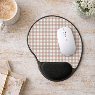 Pink and White Gingham Pattern Pastel Plaid Gel Mouse Pad