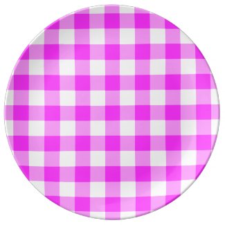 Pink and White Gingham Pattern Plate