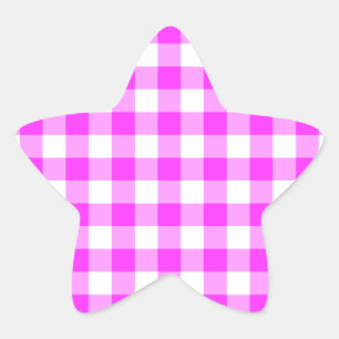 Pink and White Gingham Pattern Star Sticker