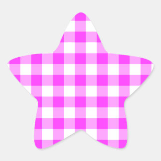 Pink and White Gingham Pattern Star Sticker