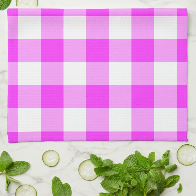 Pink and White Gingham Pattern Towel (Folded)