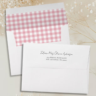 Pink and White Gingham Plaid Addressed Envelope