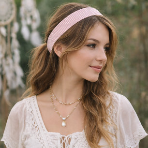Pink and White Gingham Plaid Bohemian Pattern Athletic Headband