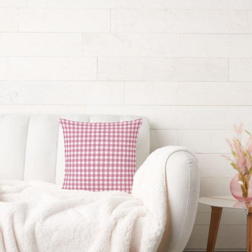 Pink and White Gingham Plaid Checkered Pattern  Throw Pillow