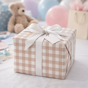 Pink and White Gingham Plaid Checkered Pattern Wrapping Paper